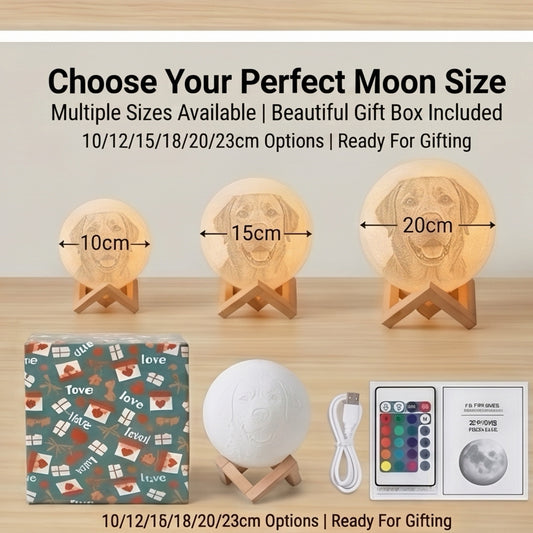 Personalized "Moonlight Memory" 3D Printed Pet Memorial Lamp | Custom Photo Moonlight Globe with Wooden Stand | Heartfelt Bereavement Gift to Honor Their Life