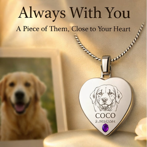 Eternal Love Pet Memorial Pendant Necklace - Custom Heart Birthstone Keepsake Jewelry