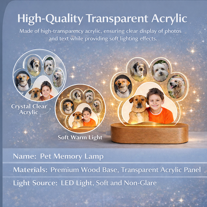 Personalized Paw Print Photo Lamp | Custom 3D Acrylic Night Light with Wooden Base