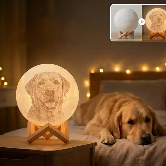Personalized "Moonlight Memory" 3D Printed Pet Memorial Lamp | Custom Photo Moonlight Globe with Wooden Stand | Heartfelt Bereavement Gift to Honor Their Life