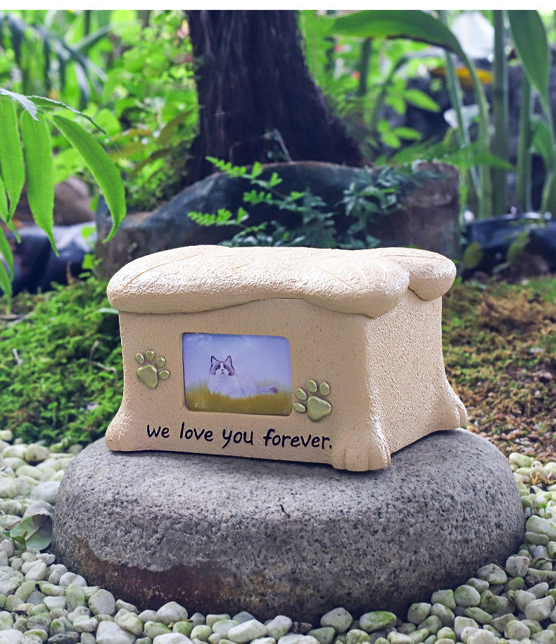 Stone-Textured Photo Keepsake Box | Personalized "We Love You Forever" Pet Memorial Urn