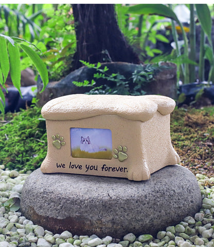 Stone-Textured Photo Keepsake Box | Personalized "We Love You Forever" Pet Memorial Urn