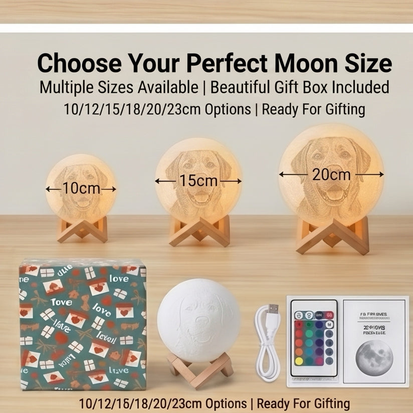 Personalized "Moonlight Memory" 3D Printed Pet Memorial Lamp | Custom Photo Moonlight Globe with Wooden Stand | Heartfelt Bereavement Gift to Honor Their Life