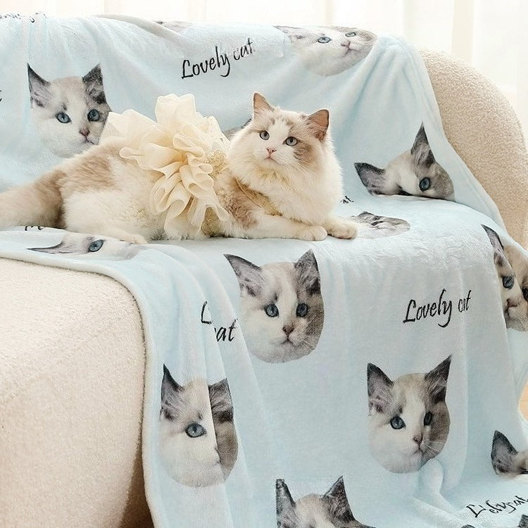 Custom Pet Portrait Photo Blanket - Personalized Cat/Dog Face Fleece Throw