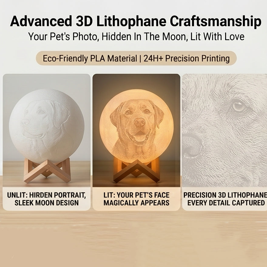 Personalized "Moonlight Memory" 3D Printed Pet Memorial Lamp | Custom Photo Moonlight Globe with Wooden Stand | Heartfelt Bereavement Gift to Honor Their Life
