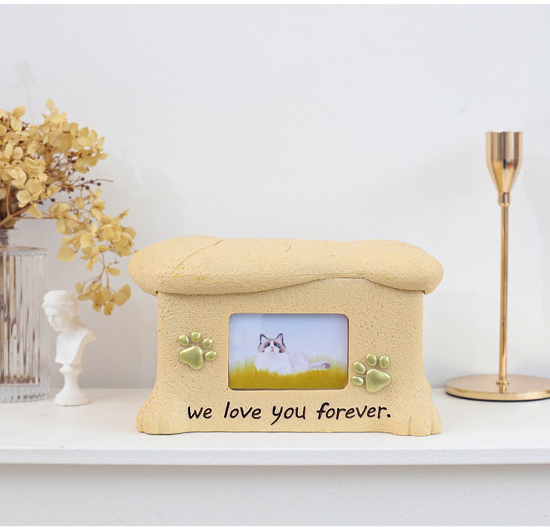 Stone-Textured Photo Keepsake Box | Personalized "We Love You Forever" Pet Memorial Urn