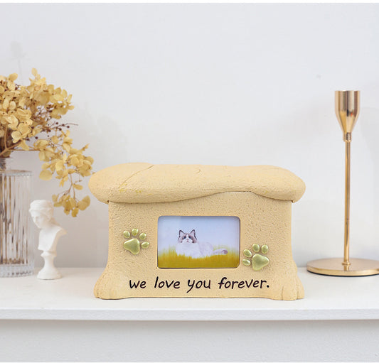 Stone-Textured Photo Keepsake Box | Personalized "We Love You Forever" Pet Memorial Urn