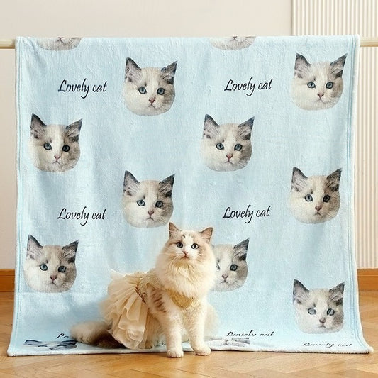 Custom Pet Portrait Photo Blanket - Personalized Cat/Dog Face Fleece Throw
