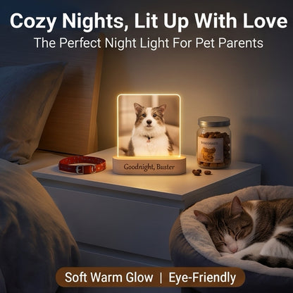 Eternal Light" Personalized Pet Memorial Acrylic Plaque | Custom Photo Keepsake with Warm LED Wooden Base | Heartfelt "Song of Life" Memorial Lamp for Loss of Pet