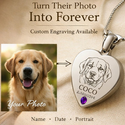 Eternal Love Pet Memorial Pendant Necklace - Custom Heart Birthstone Keepsake Jewelry