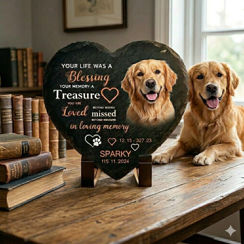 Custom Heart-Shaped Pet Memorial Stone - Personalized Garden Art Statue for Dogs & Cats