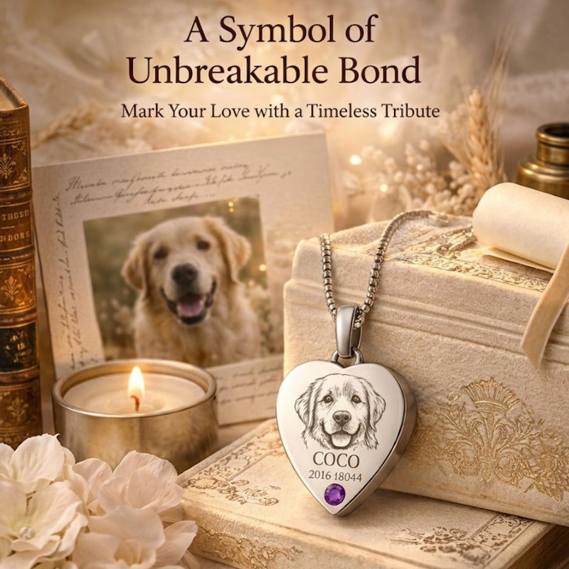 Eternal Love Pet Memorial Pendant Necklace - Custom Heart Birthstone Keepsake Jewelry