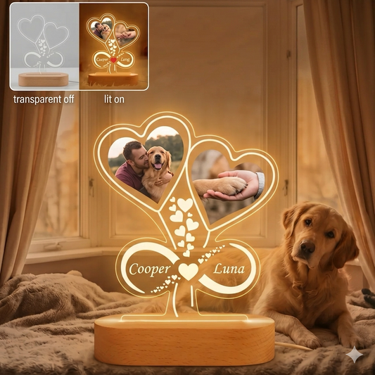Personalized Paw Print Photo Lamp | Custom  Acrylic Night Light with Wooden Base