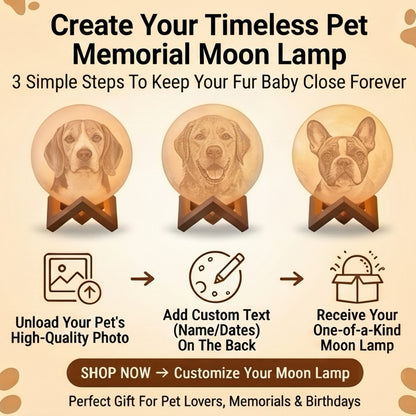 Personalized "Moonlight Memory" 3D Printed Pet Memorial Lamp | Custom Photo Moonlight Globe with Wooden Stand | Heartfelt Bereavement Gift to Honor Their Life