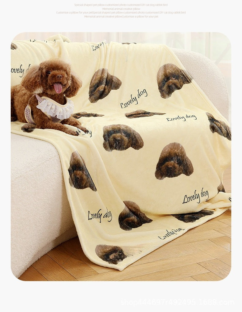 Custom Pet Portrait Photo Blanket - Personalized Cat/Dog Face Fleece Throw