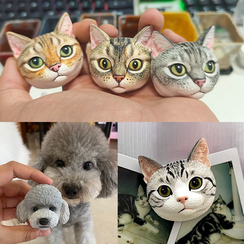 Custom Hand-Painted 3D Pet Portrait Magnet - Lifelike Sculpted Keepsake & Hanging Decor