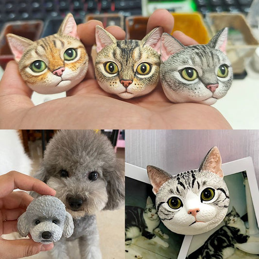 Custom Hand-Painted 3D Pet Portrait Magnet - Lifelike Sculpted Keepsake & Hanging Decor