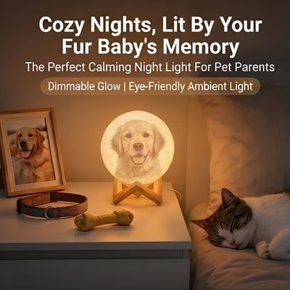 Personalized "Moonlight Memory" 3D Printed Pet Memorial Lamp | Custom Photo Moonlight Globe with Wooden Stand | Heartfelt Bereavement Gift to Honor Their Life