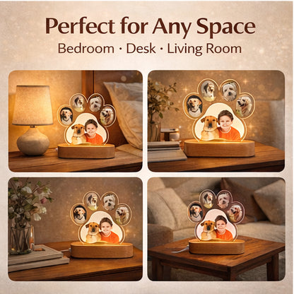 Personalized Paw Print Photo Lamp | Custom 3D Acrylic Night Light with Wooden Base