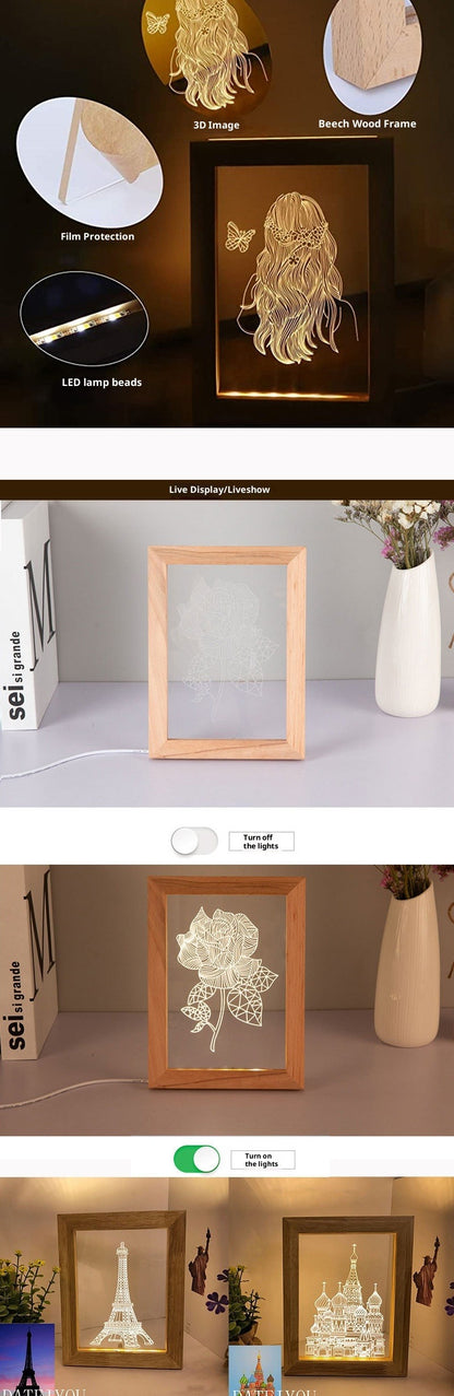 E-commerce acrylic lamp, photo frame night light, creative gift, kids gift, valentine's day couple gift