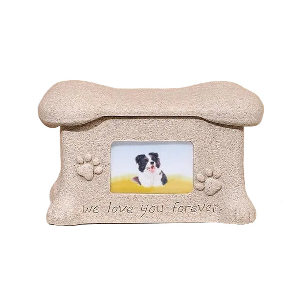 Stone-Textured Photo Keepsake Box | Personalized "We Love You Forever" Pet Memorial Urn