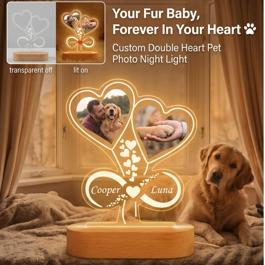 Personalized Paw Print Photo Lamp | Custom  Acrylic Night Light with Wooden Base