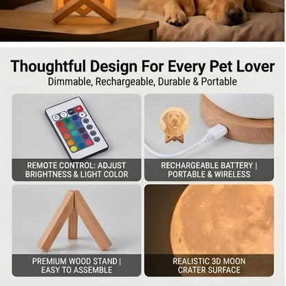 Personalized "Moonlight Memory" 3D Printed Pet Memorial Lamp | Custom Photo Moonlight Globe with Wooden Stand | Heartfelt Bereavement Gift to Honor Their Life