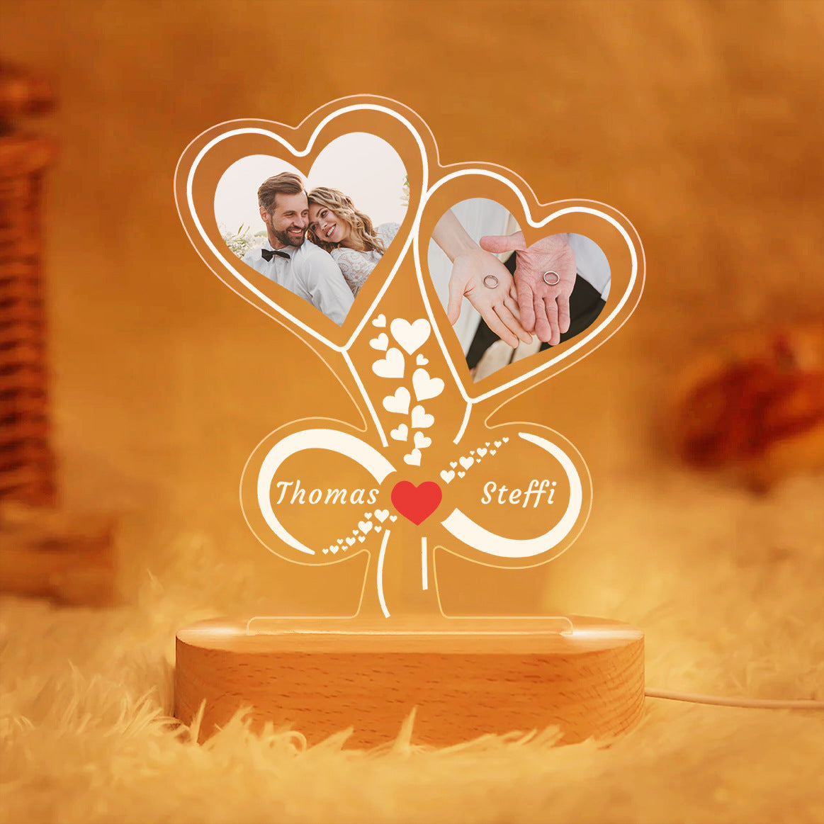 Personalized Paw Print Photo Lamp | Custom  Acrylic Night Light with Wooden Base