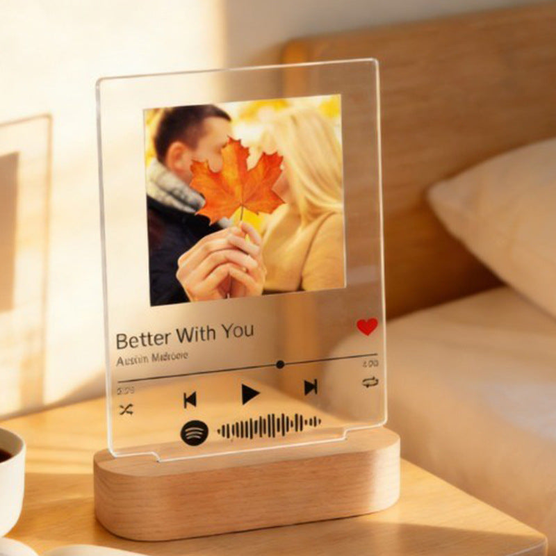 Eternal Light" Personalized Pet Memorial Acrylic Plaque | Custom Photo Keepsake with Warm LED Wooden Base | Heartfelt "Song of Life" Memorial Lamp for Loss of Pet