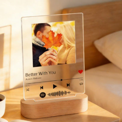 Eternal Light" Personalized Pet Memorial Acrylic Plaque | Custom Photo Keepsake with Warm LED Wooden Base | Heartfelt "Song of Life" Memorial Lamp for Loss of Pet