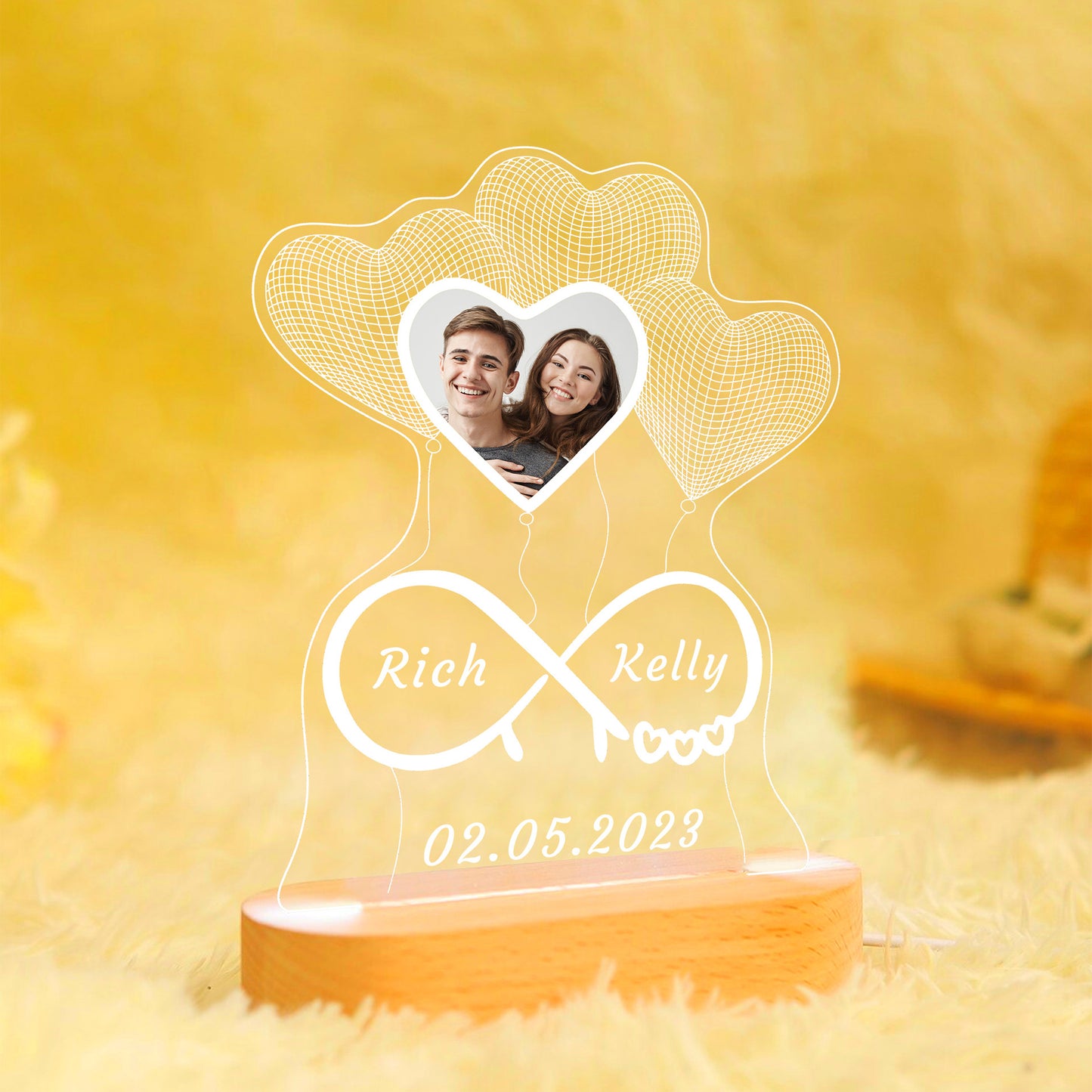Personalized Paw Print Photo Lamp | Custom  Acrylic Night Light with Wooden Base