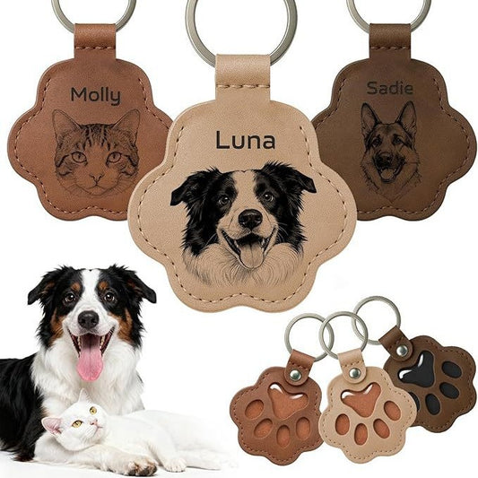 Custom Pet Hair Keepsake Keychain - Personalized Leather Dog Paw Memorial Keyring