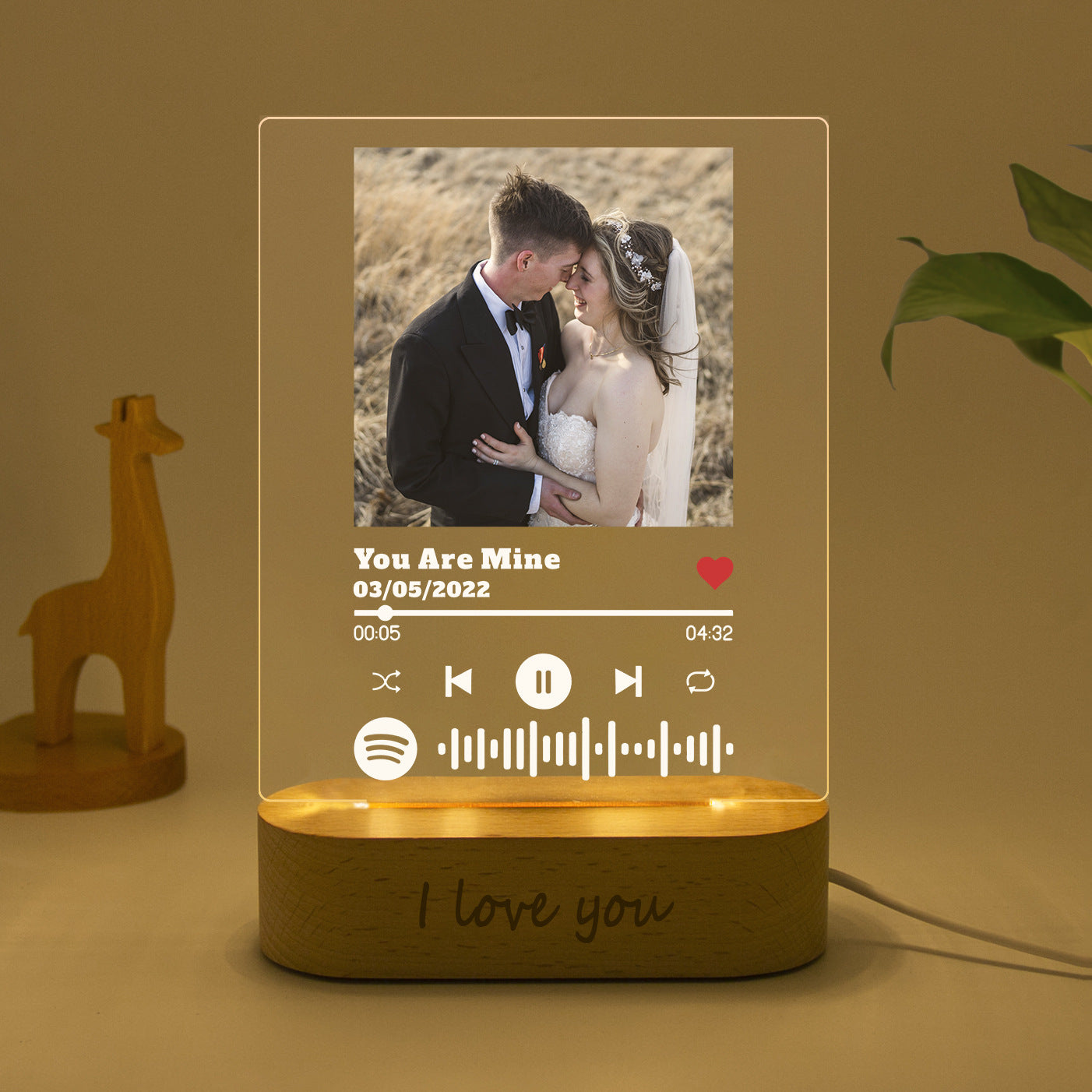 Personalized Paw Print Photo Lamp | Custom  Acrylic Night Light with Wooden Base