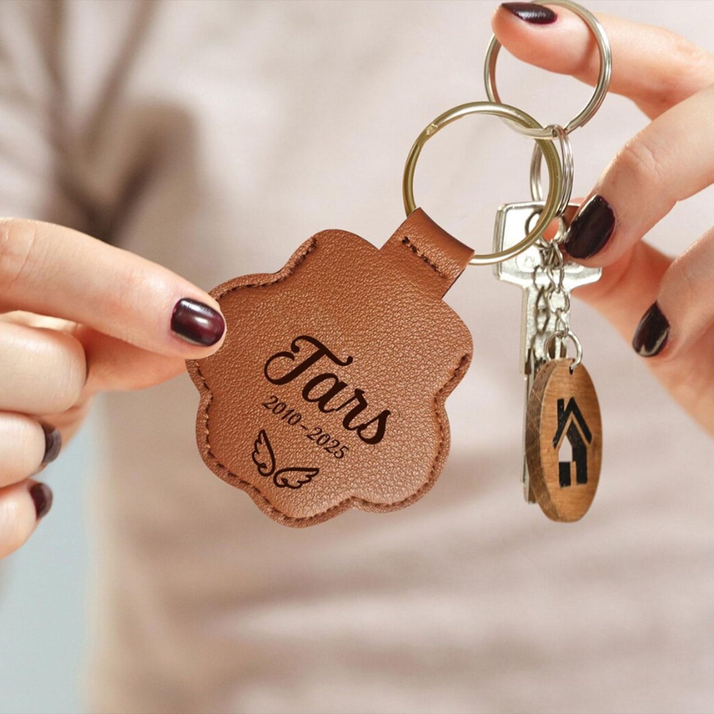 Custom Pet Hair Keepsake Keychain - Personalized Leather Dog Paw Memorial Keyring