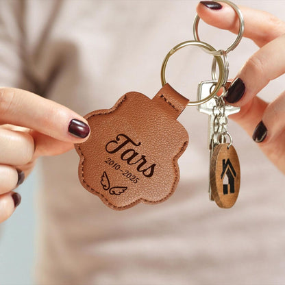 Custom Pet Hair Keepsake Keychain - Personalized Leather Dog Paw Memorial Keyring