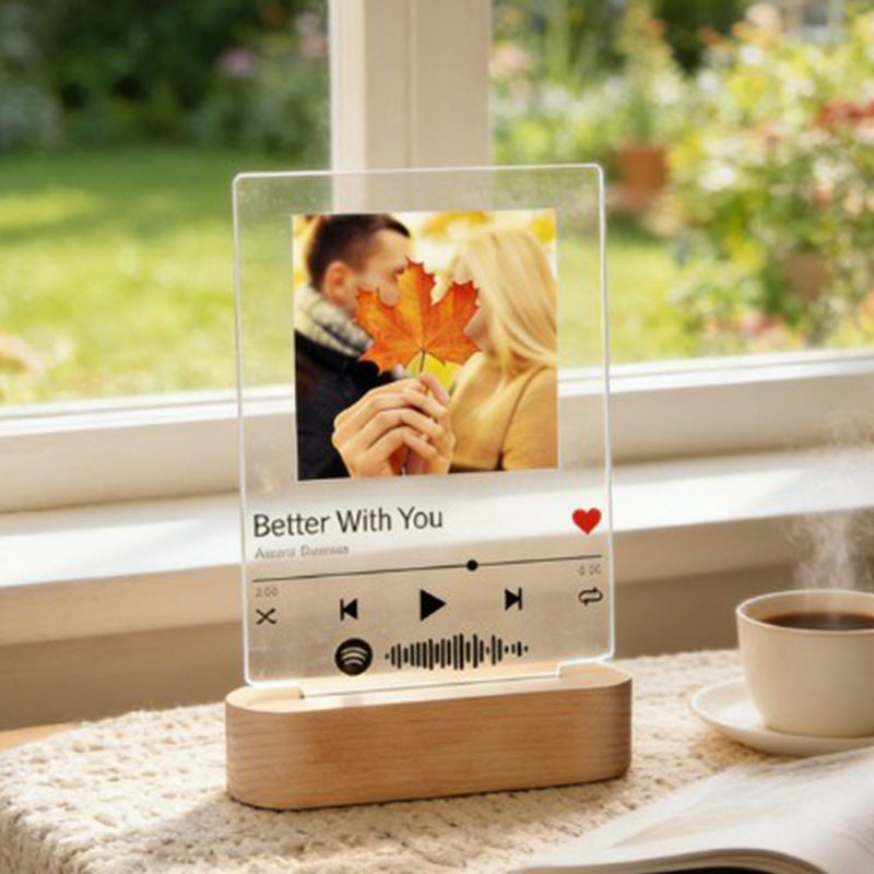 Eternal Light" Personalized Pet Memorial Acrylic Plaque | Custom Photo Keepsake with Warm LED Wooden Base | Heartfelt "Song of Life" Memorial Lamp for Loss of Pet