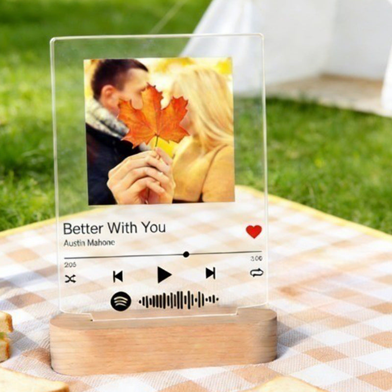 Eternal Light" Personalized Pet Memorial Acrylic Plaque | Custom Photo Keepsake with Warm LED Wooden Base | Heartfelt "Song of Life" Memorial Lamp for Loss of Pet
