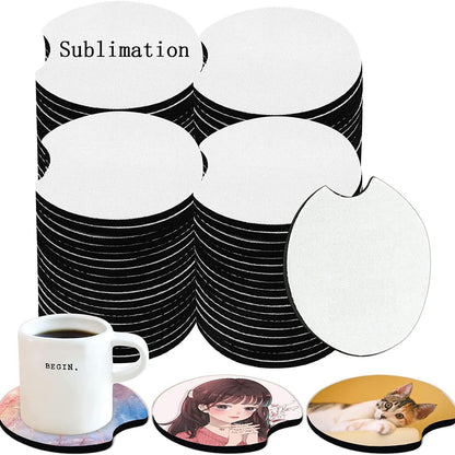 Custom Sublimation Neoprene Car Cup Holder Coasters | DIY Personalized Blank Coasters with Finger Notch for Easy Removal - Bulk Set