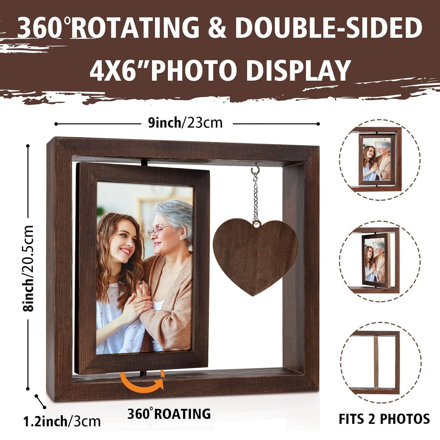 Double-sided rotate photo frame 6inch desktop photo diy ornaments decoration wooden picture frame pet memorial photo frame