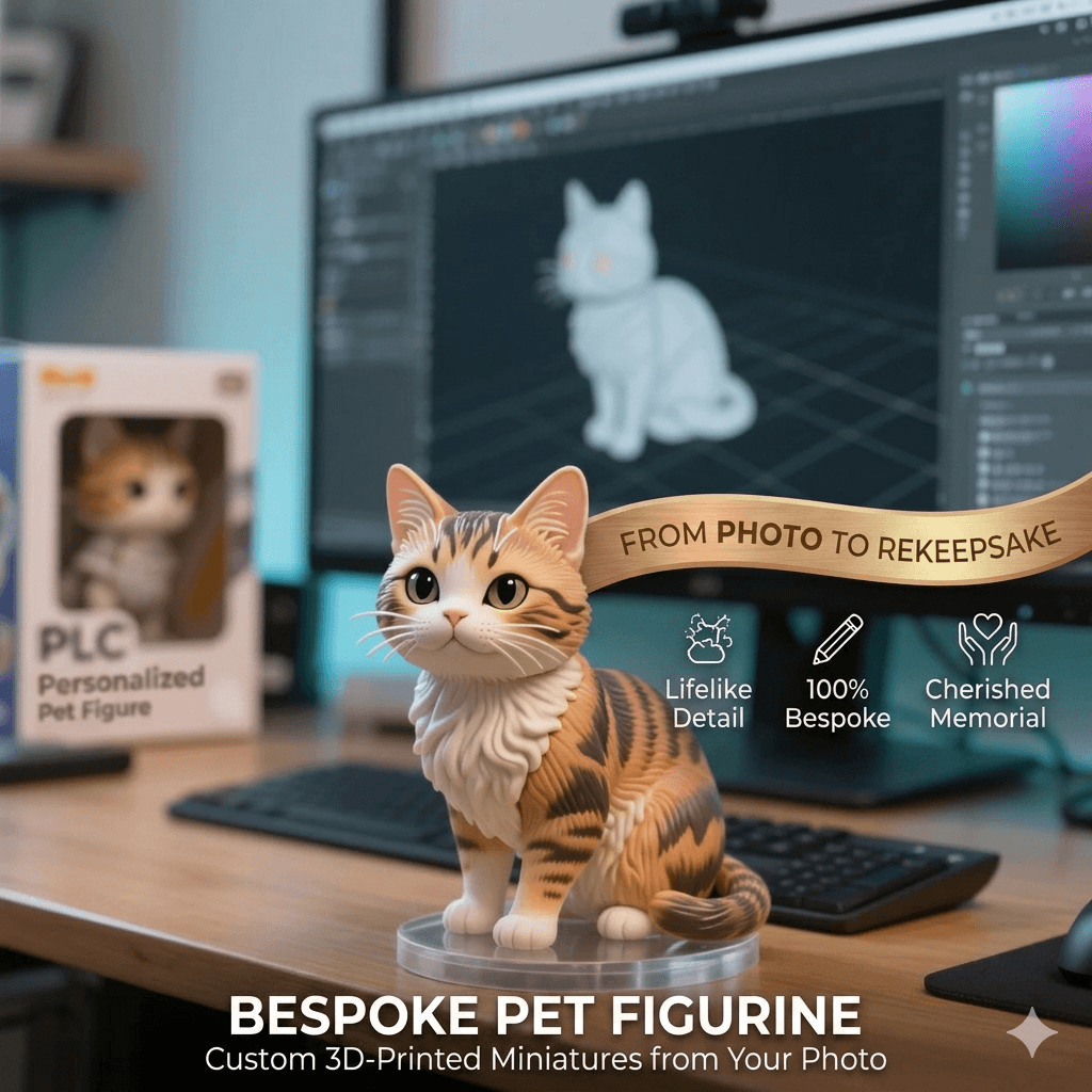 Custom 3D-Printed Pet Figurine | Personalized Lifelike Animal Miniature from Your Photo | Bespoke Pet Memorial Statue & Keepsake