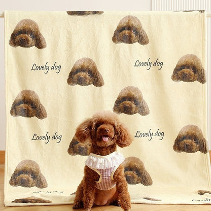 Custom Pet Portrait Photo Blanket - Personalized Cat/Dog Face Fleece Throw