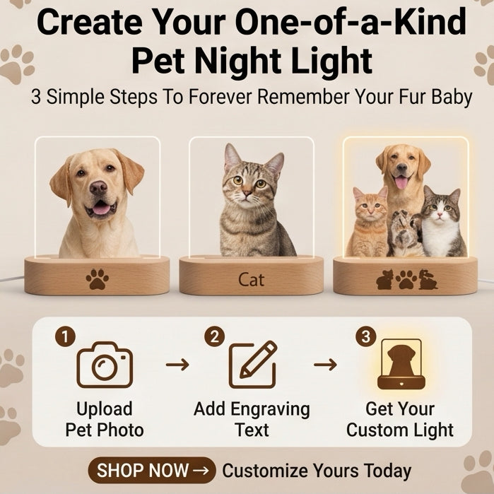 Eternal Light" Personalized Pet Memorial Acrylic Plaque | Custom Photo Keepsake with Warm LED Wooden Base | Heartfelt "Song of Life" Memorial Lamp for Loss of Pet