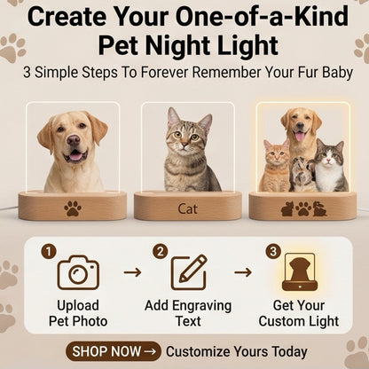 Eternal Light" Personalized Pet Memorial Acrylic Plaque | Custom Photo Keepsake with Warm LED Wooden Base | Heartfelt "Song of Life" Memorial Lamp for Loss of Pet