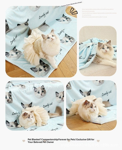 Custom Pet Portrait Photo Blanket - Personalized Cat/Dog Face Fleece Throw