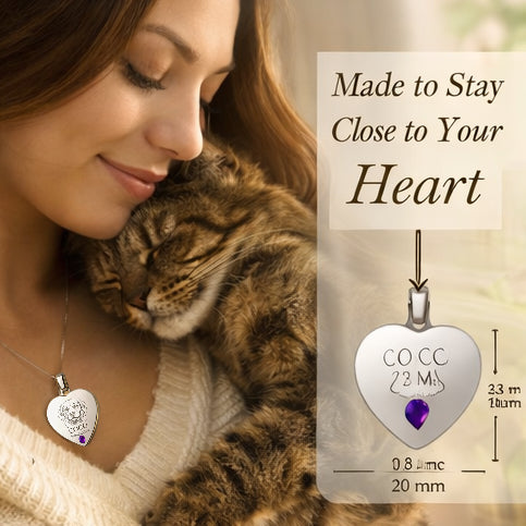Eternal Love Pet Memorial Pendant Necklace - Custom Heart Birthstone Keepsake Jewelry