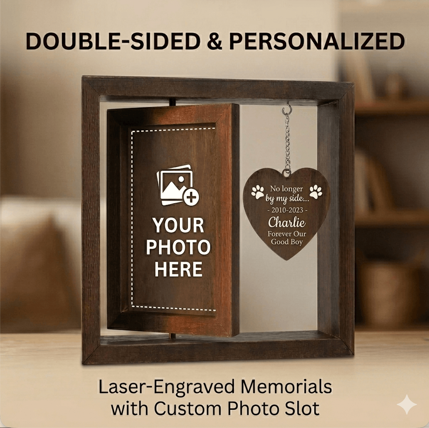 Double-sided rotate photo frame 6inch desktop photo diy ornaments decoration wooden picture frame pet memorial photo frame
